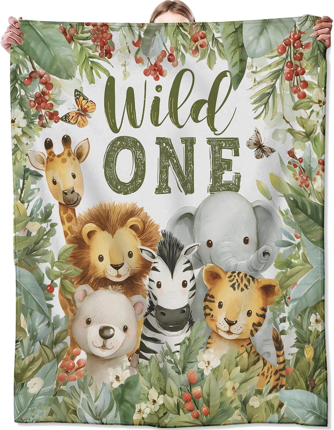 Playful Wildlife Blanket 50x60 Inch Cute Jungle Animal with Bear Lion Tiger Throw Soft Cozy Flannel Blankets Decorative Throws for Camping Travel Picnic Thoughtful Gifts for Kids Girls Boys