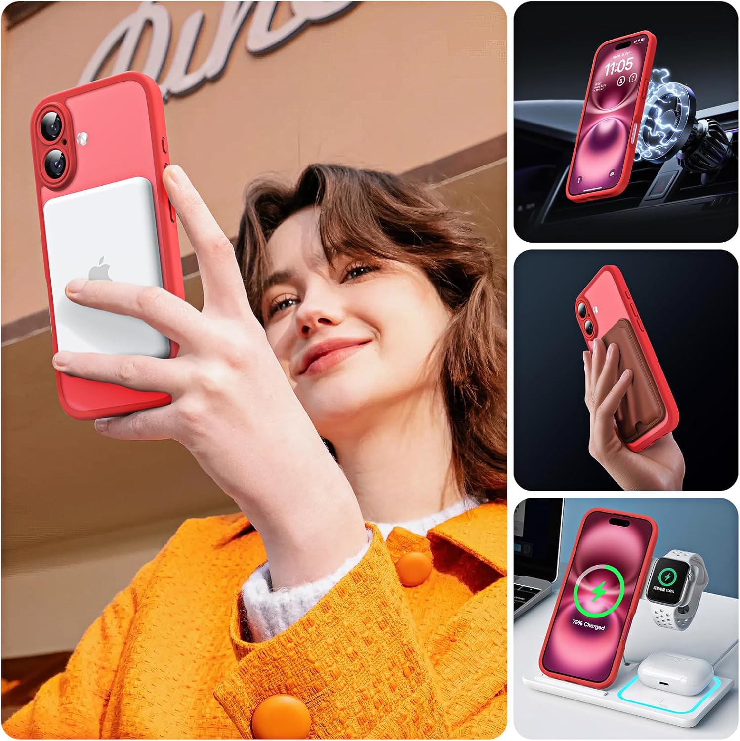 TOCOL Magnetic for 16 Red Case, Upgraded Full Camera Protection, Compatible with Magsafe, Drop Protection, Translucent Matte Back Bumper Phone Cover 6.1-Inch (Red) - Image 6