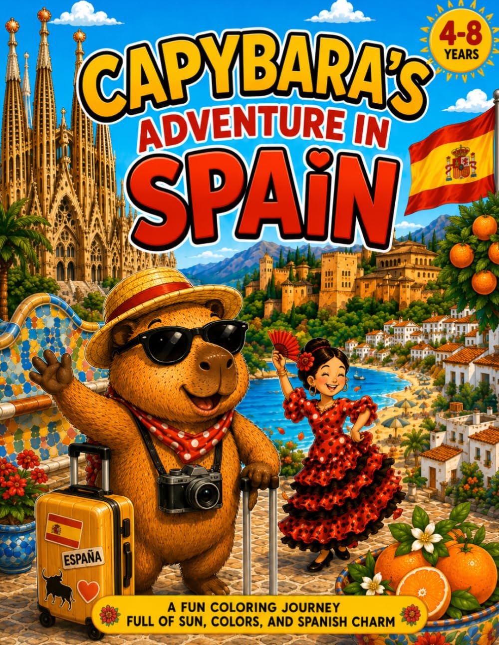 Capybara’s Adventure in Spain: A sunny coloring adventure for kids ages 4-8 (Capybara Around the World)