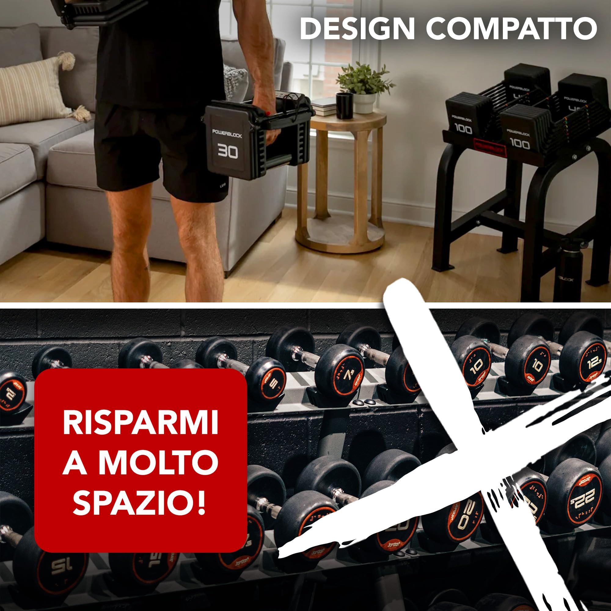 POWERBLOCK Pro 100 EXP Stage 1 - Set di manubri regolabili - Da 1 a 18 kg per manubrio - Struttura in acciaio robusta, espandibile con kit di estensione - Adatto per un uso intensivo