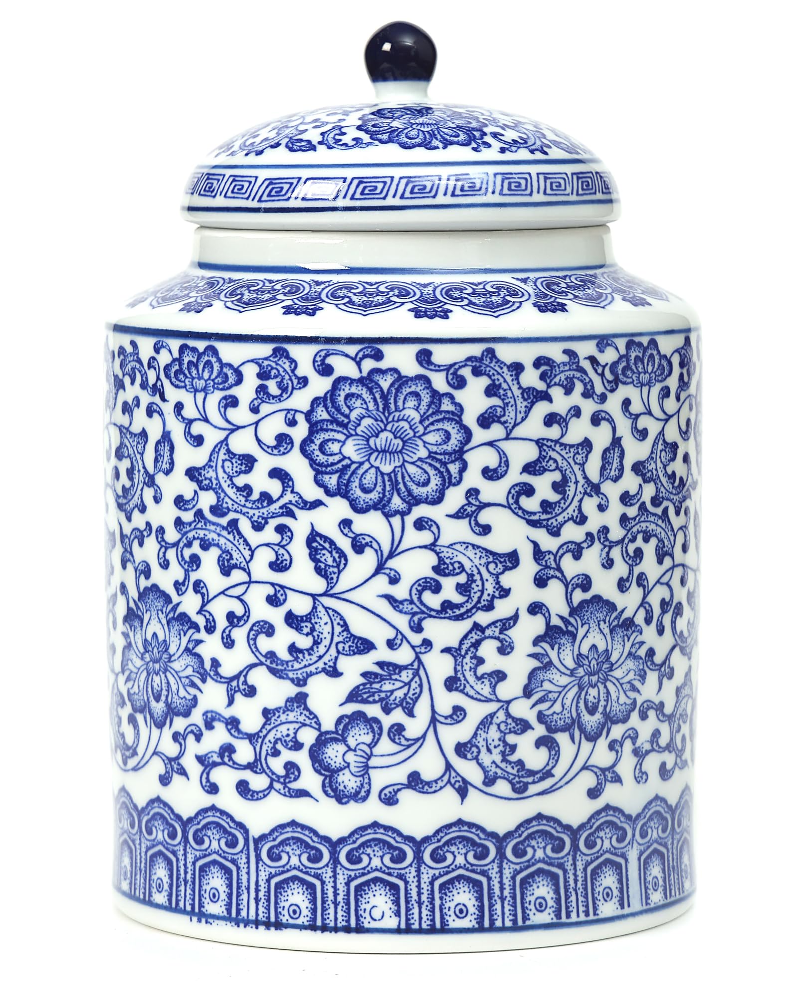 Blue and White Ginger Jar, Chinoiserie Vase, Small Chinoiserie Porcelain for Home Décor, Ginger Jar Vase Decor for Living Room, Shelf, Table, 8”H