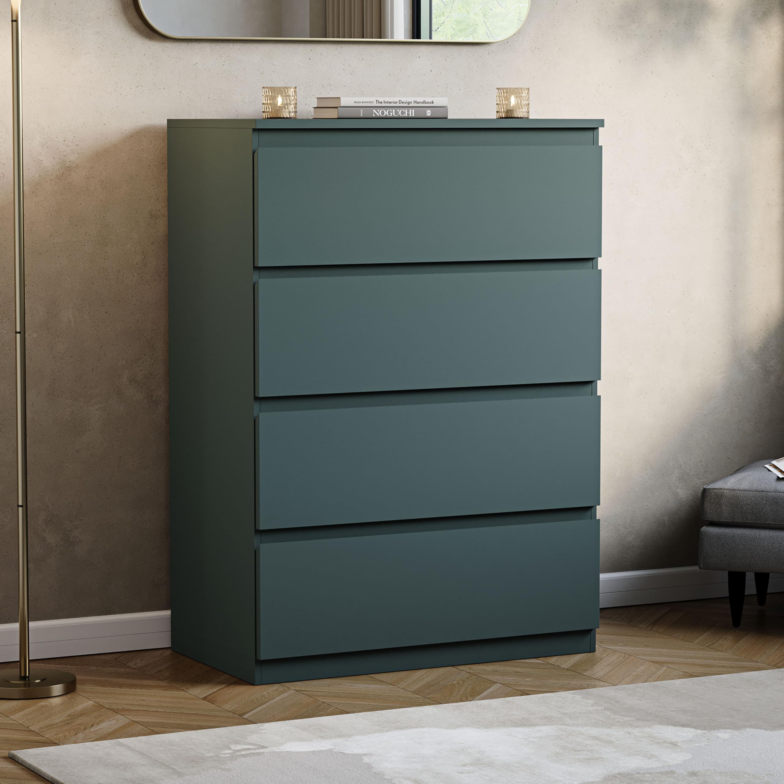 Vida Designs Denver 4 Drawer Chest of Drawers | Jasper Green | Space-Saving Storage | 96H x 70W x 40D cm | Minimal | Smooth Metal Runner | Engineered Wood | Modern Bedroom Chest of Drawers Unit