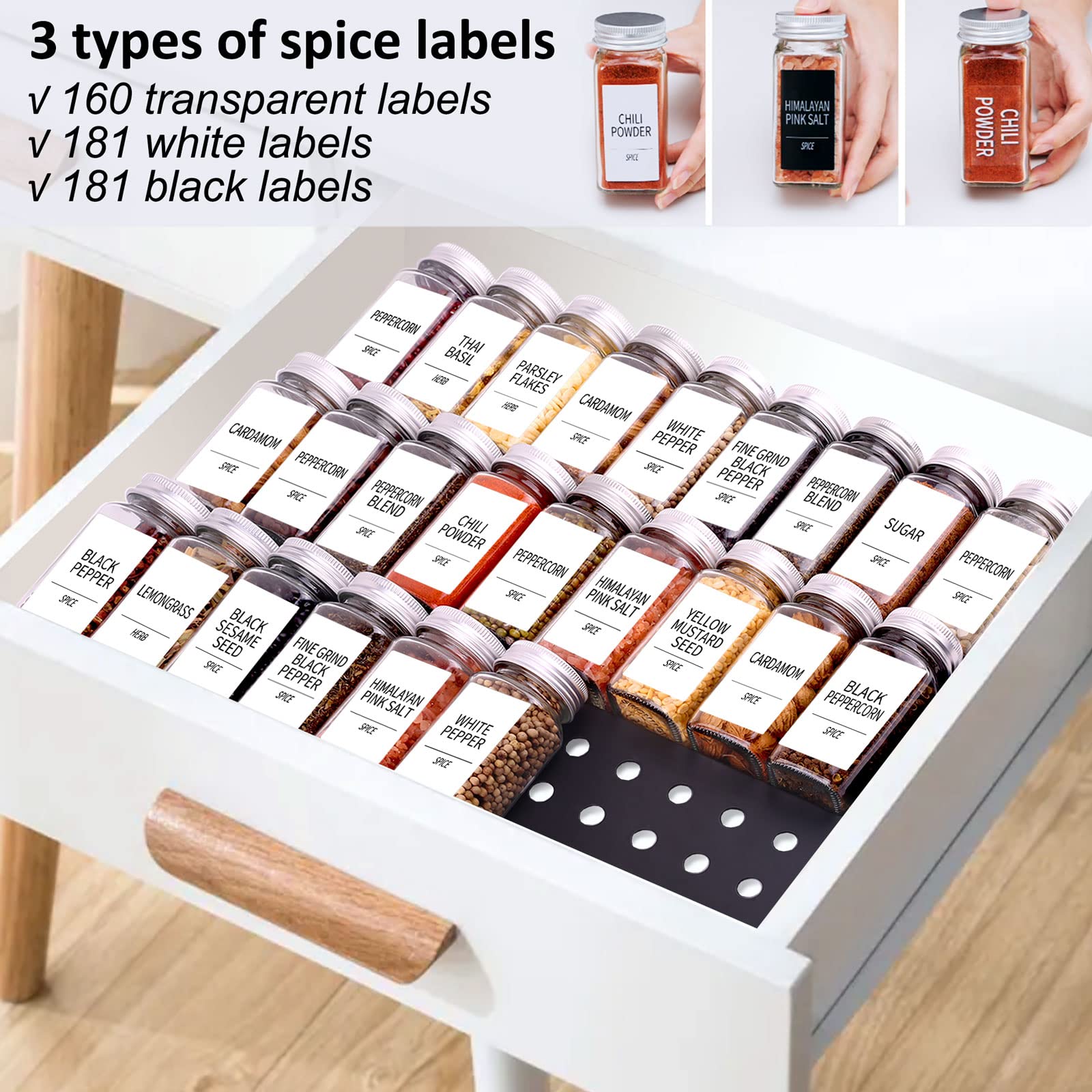 Spice Drawer Organizer with 28 Spice Jars, 3 Types of Spice Labels, Funnel, Chalk Pen- 4 Tiers Spice Rack Organizer Insert for Kitchen Drawer, Churboro Drawer Seasoning Rack, Medium