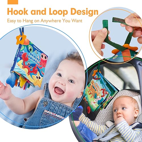 Miniatura 9 de Juego de 4 libros de tela para bebés, juguetes suaves para bebés de 0-6-12-18 meses, juguetes mordedores Sesnroy, regalos para bebés, calcetines de