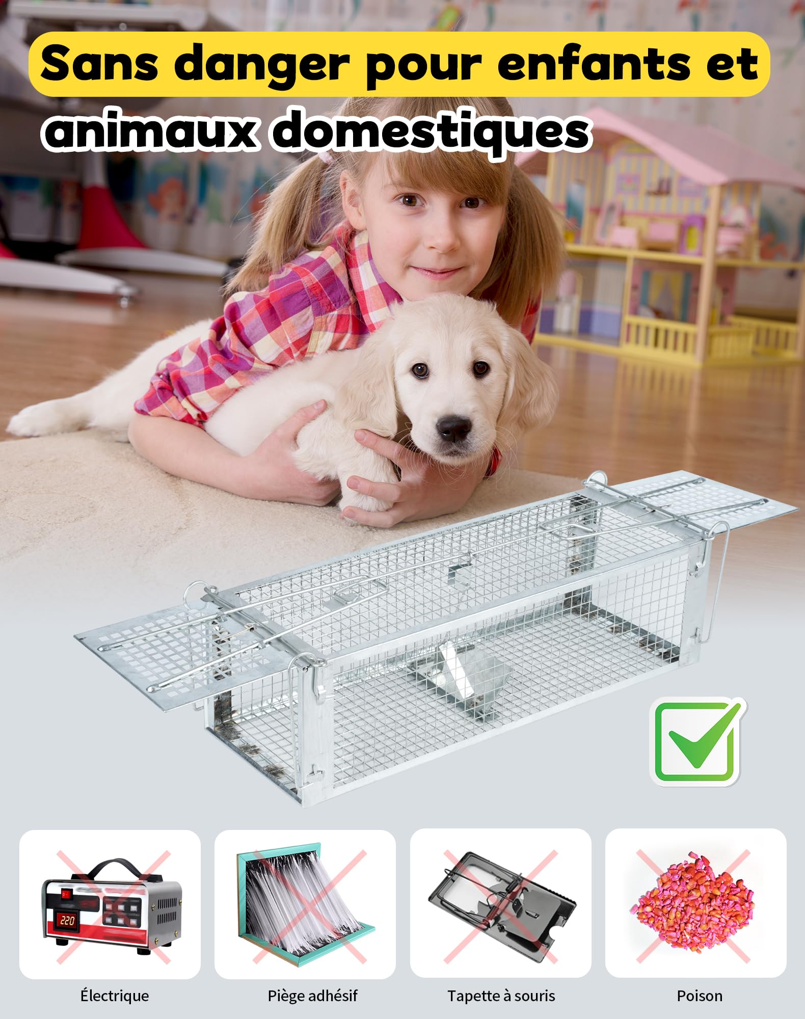 Piege a Rat Cage Rat XXL 43x14x12cm Piège à Souris Vivante pour Rats Loir Mulot Rongeurs Souris Attrape Rat à Double Porte Piege a Souris sans Tuer Piège à Rats Haute Sensibilité & Réutilisable