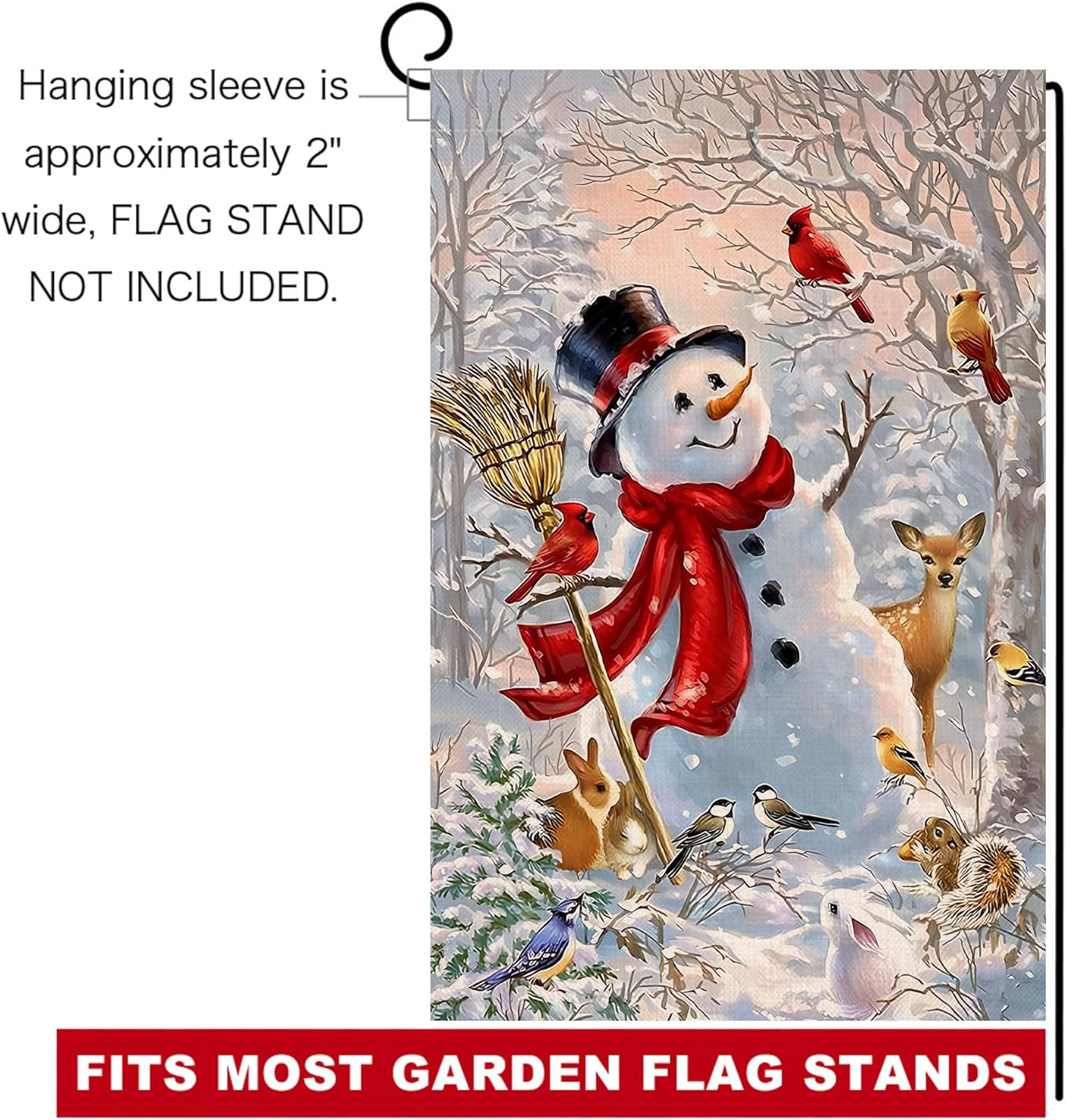 BLKWHT Winter Snowman Garden Flag 12x18 Vertical Double Sided Christmas Deer Cardinal Bird Holiday Outside Decorations Burlap Yard Flag BW727 - Image 6