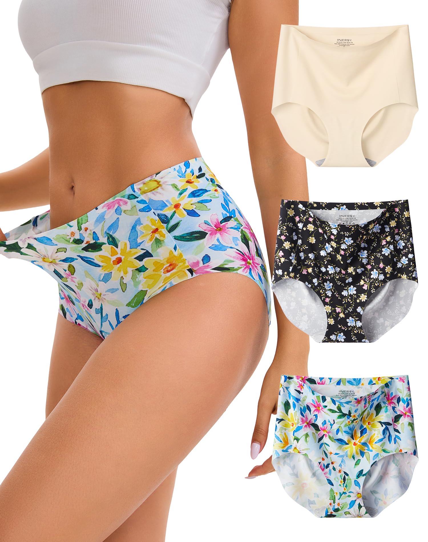 INNERSY Mutande Donna Senza Cuciture Vita Alta Slip Invisibili Microfibra Intimo Comodo Pacco da 3