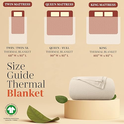 Miniatura 4 de Mayfair Linen Manta de lujo de 100% algodón puro, tamaño KingCal King, color beige, patrón de espiga, suave y acogedora manta de otoño de alta