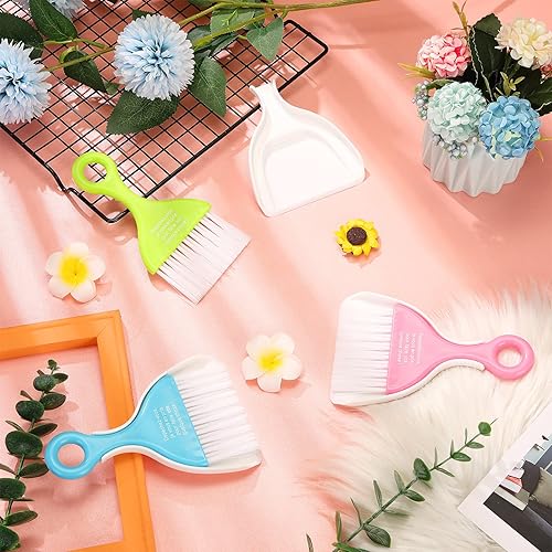 Miniatura 3 de CHENGU Juego de 6 piezas de mini recogedor de cepillo para mesa, escobas, recogedor pequeño, mini escoba, mini moldes para polvo con cepillo,