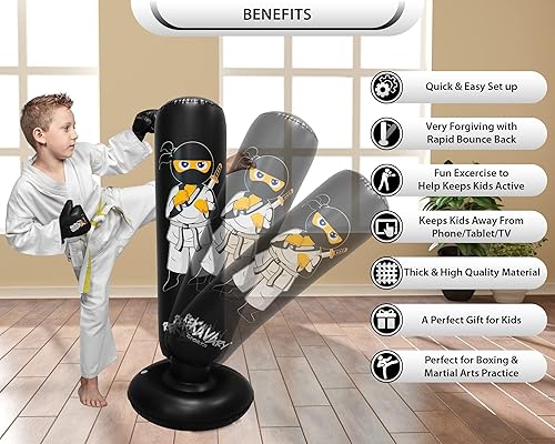 Miniatura 8 de Kit de saco de boxeo de dinosaurio para niños con bomba y kit de reparación, kit de saco de boxeo inflable de 5 pies y 3 pulgadas con bomba y kit de