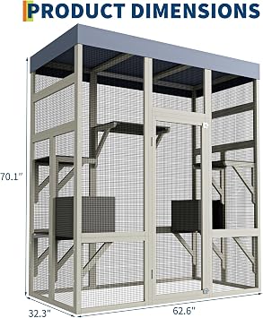 GarveeLife 70'' Large Catio Outdoor Cat Enclosure with Perches and Condos