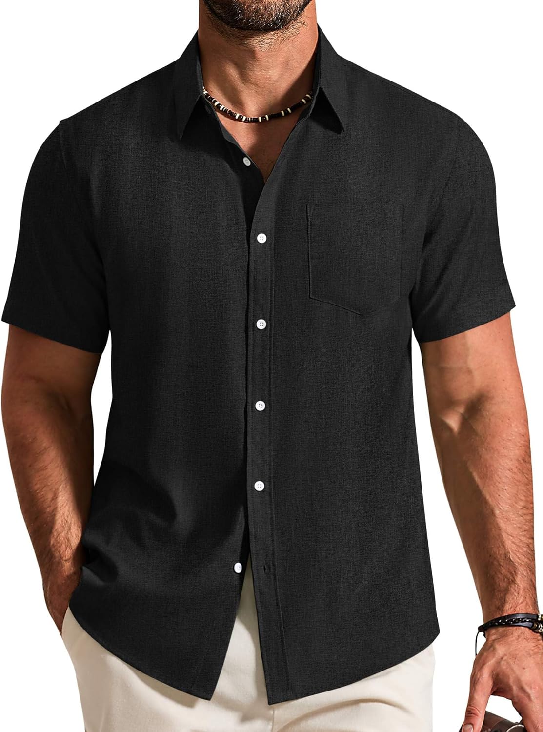COOFANDY Mens Button Down Shirt Short Sleeve Casual Shirts Summer Beach Textured Shirts with Pocket