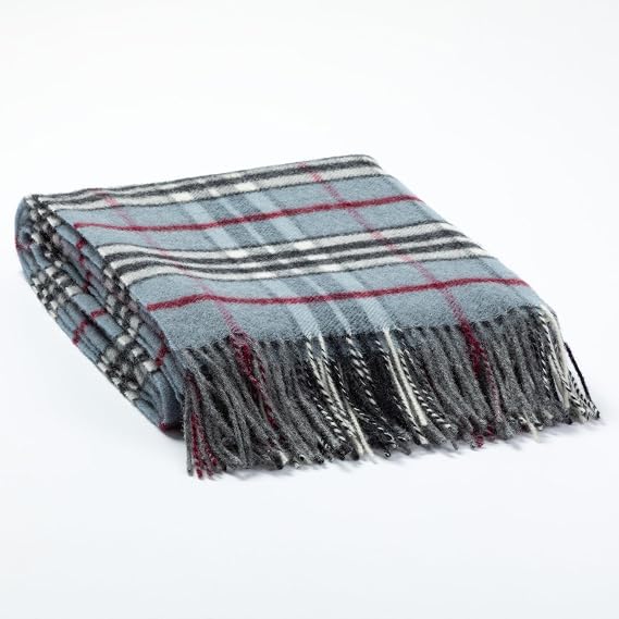 GreaterGood Ukrainian 100% Merino Wool Fringed Throw Blanket Handmade Elegant Durable Fair Trade Artisan Made Cozy Couch Home Decor (Blue Plaid)