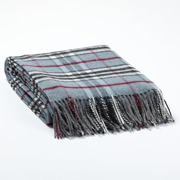 GreaterGood Ukrainian 100% Merino Wool Fringed Throw Blanket Handmade Elegant Durable Fair Trade Artisan Made Cozy Couch Home Decor (Blue Plaid)