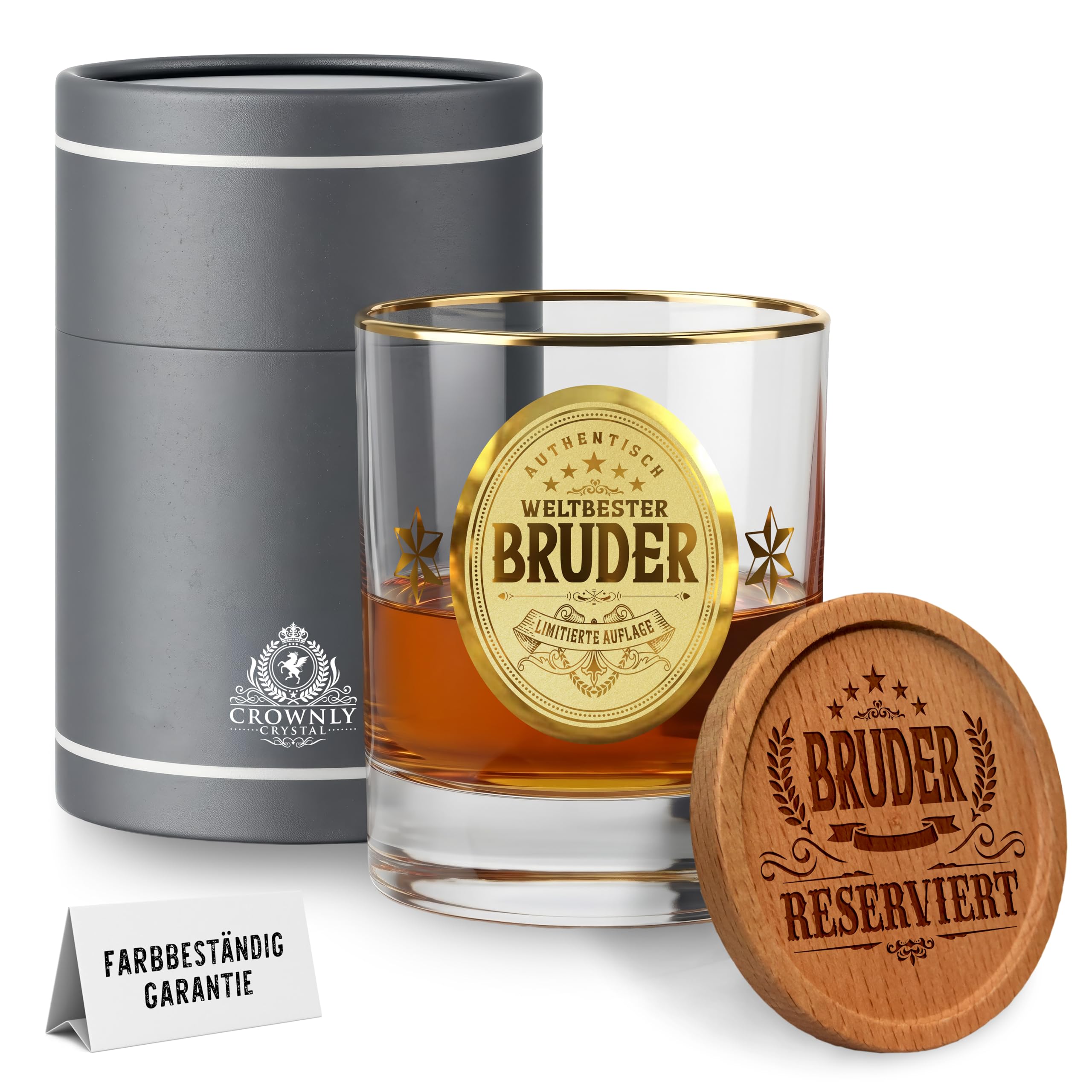 CROWNLY CRYSTAL® Geschenk für Bruder Whiskyglas Personalisierte Geschenke Geburtstagsgeschenk Mit Gravur
