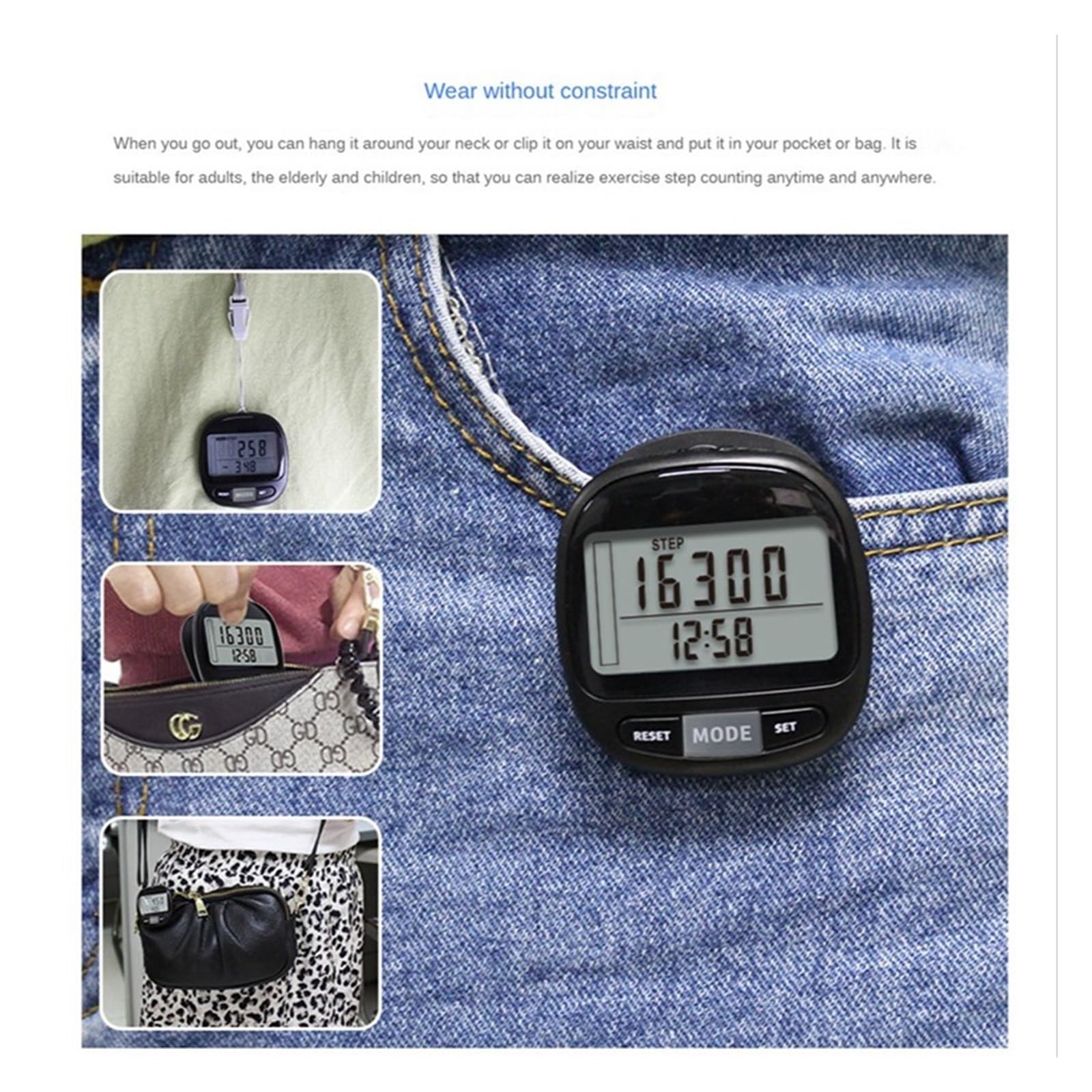 Podomètre 3D for Marcher avec Clip Et Sangle, Mémoire De 7 Jours. Compteur De Pas Précis for Hommes, Femmes Et Enfants