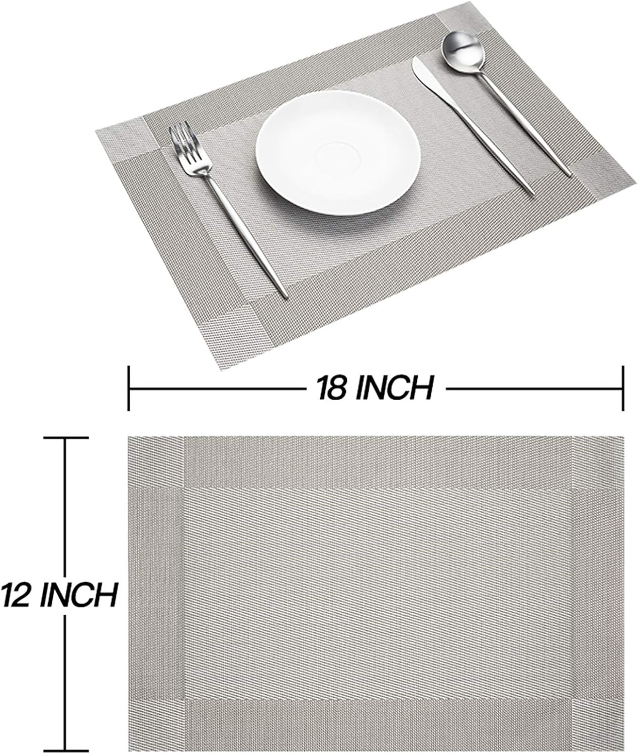 STELLAIRE CHERN Placemats for Dining Table Washable Woven Vinyl PVC Placemats Non-Slip Heat Resistant Kitchen Table Mats Set of 4 (Silver Grey) : Home & Kitchen