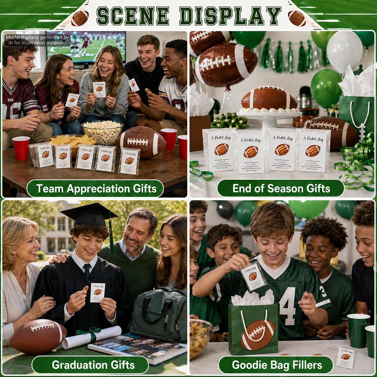 50 Pack Football Pocket Hug Resin Tokens with Cards