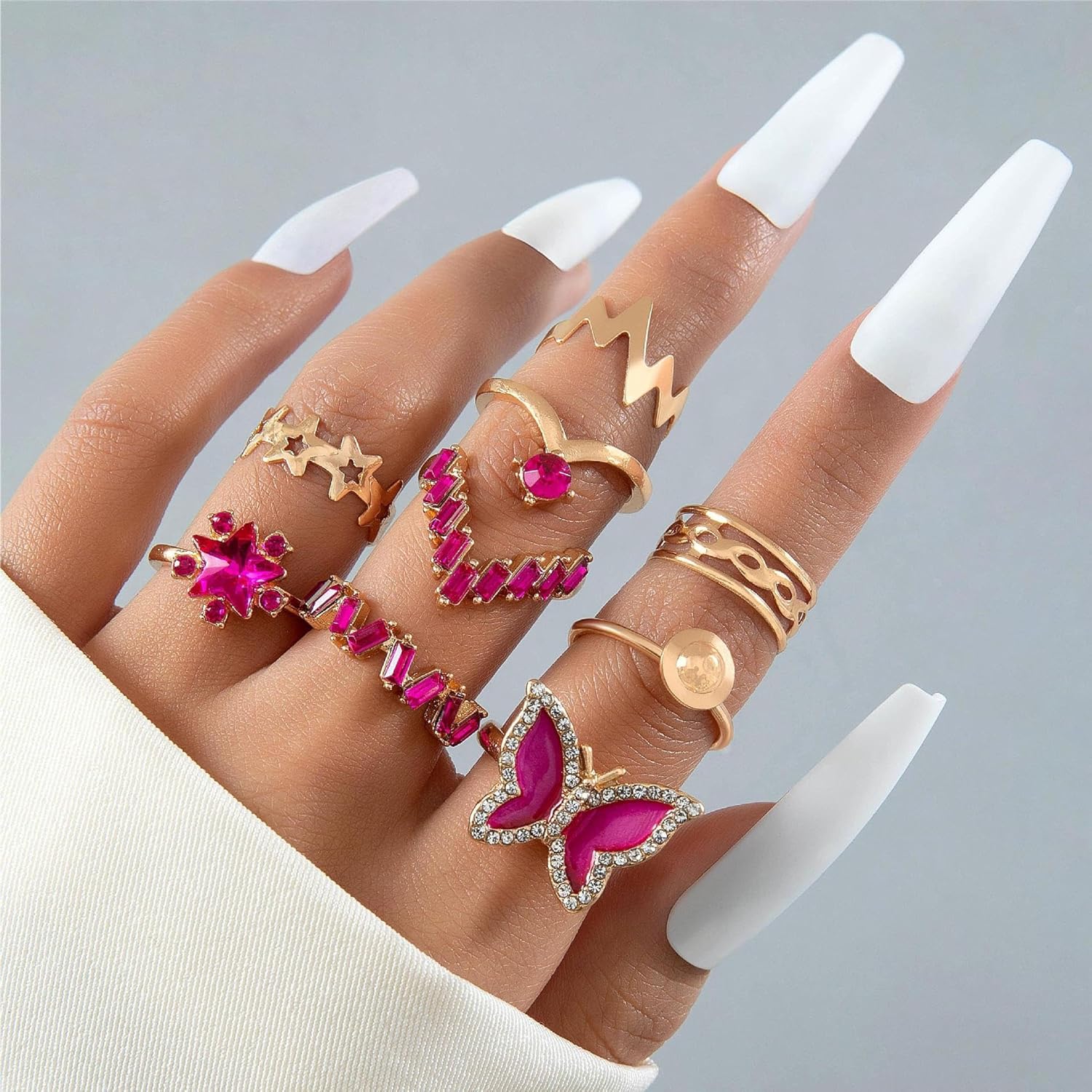 GIGB PBDK Vintage Knuckle Rings Set for Women Chunky Gold Crystal Stackable Joint Finger Rings Fashion Boho Butterfly Rings Pack Jewelry Gifts - Image 2