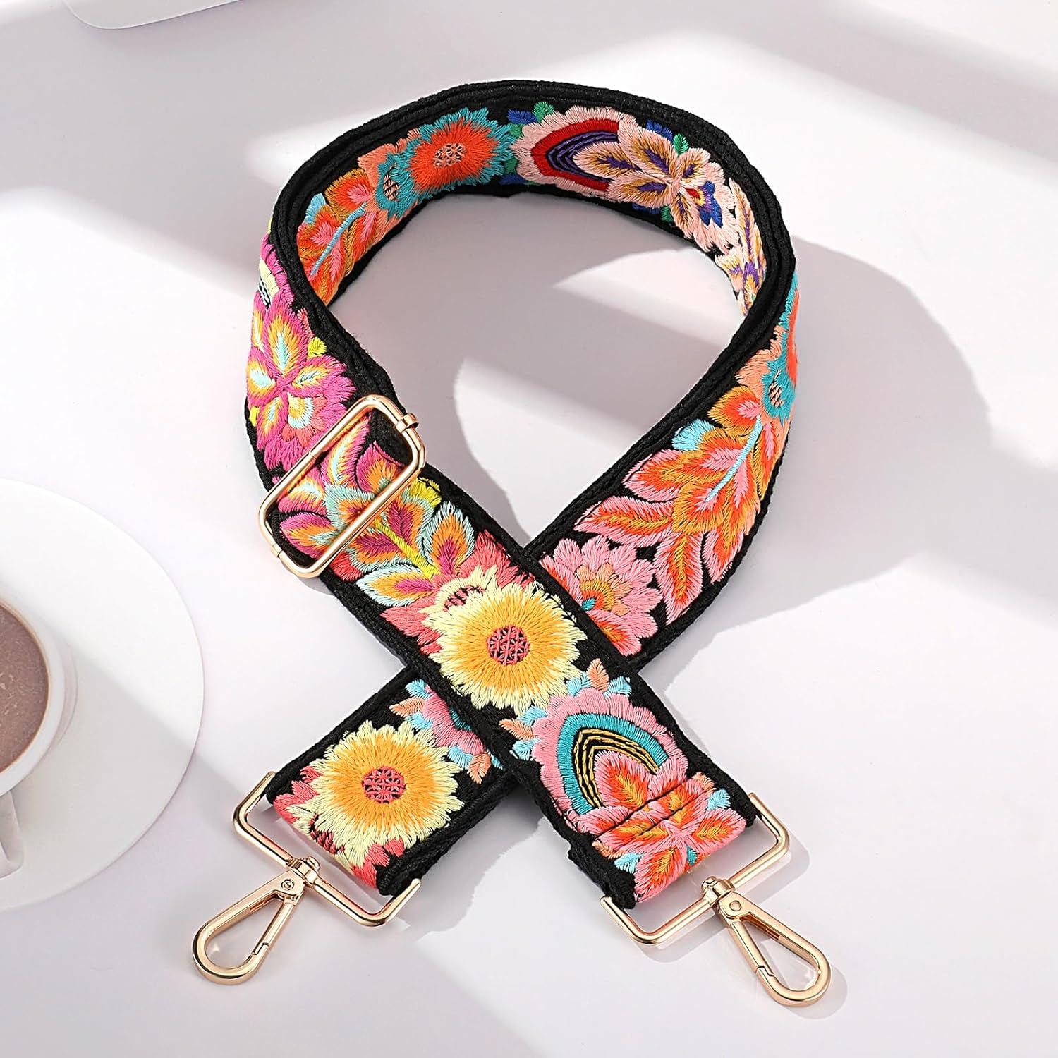 Crochet Flower Purse Strap,Knit Wide Replacement Crossbody for Shoulder Strap Bag Adjustable 2inch Guitar Strap - Image 3