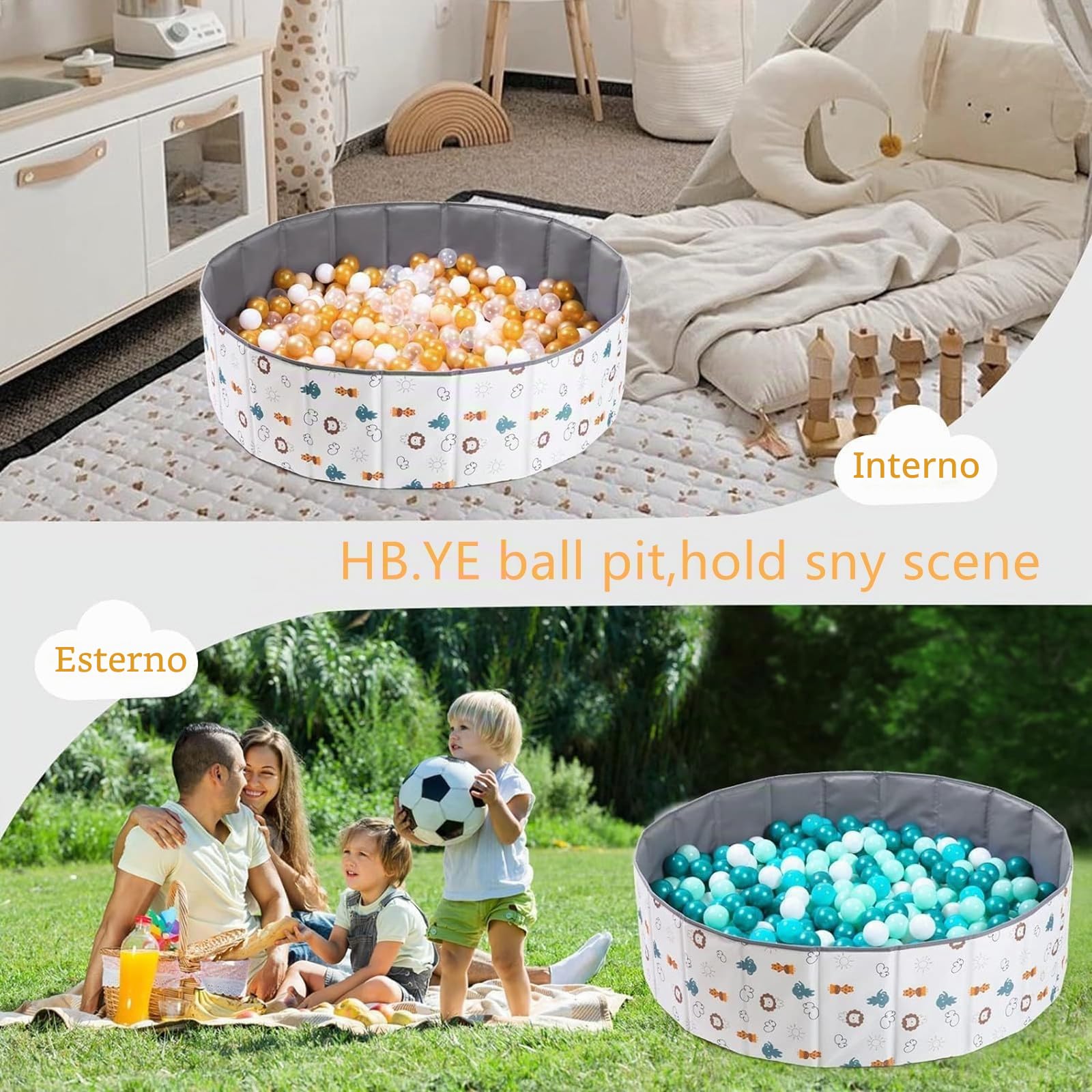 Piscina con palline pieghevole, parco giochi per bambini, camera per bambini (piscina a palline, 120 cm)