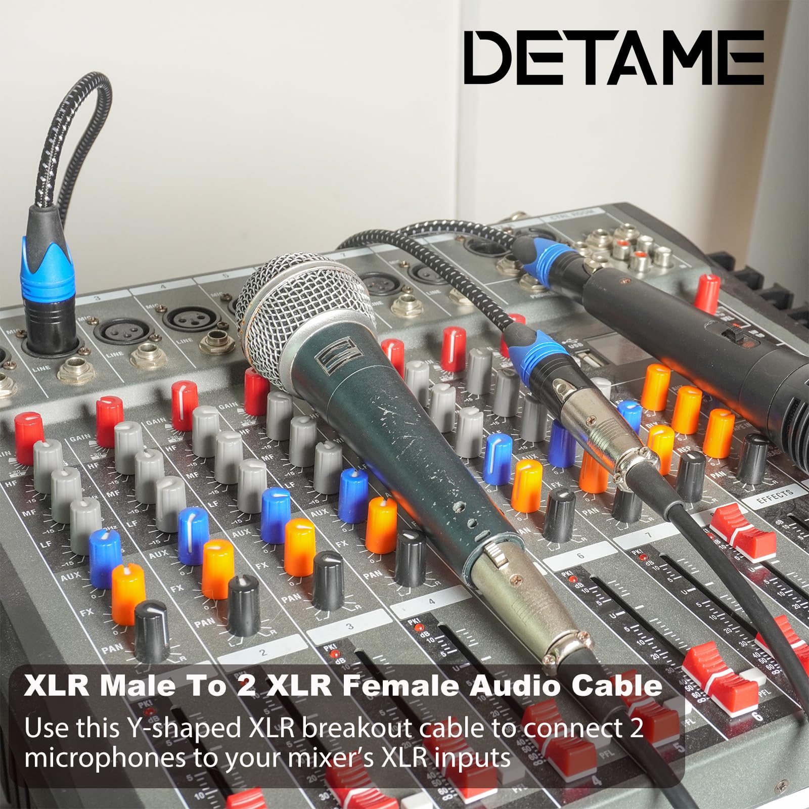 Y-Splitterkabel, XLR-Stecker auf Dual-Buchse, Schwarz + Blau, XLR-Y-Splitterkabel, 1 Stecker, 2 Buchsen, 3-poliger XLR-Kombinator, Y-Kabel, symmetrisches Mikrofon-Adapter, Patchkabel, 60 cm, 2