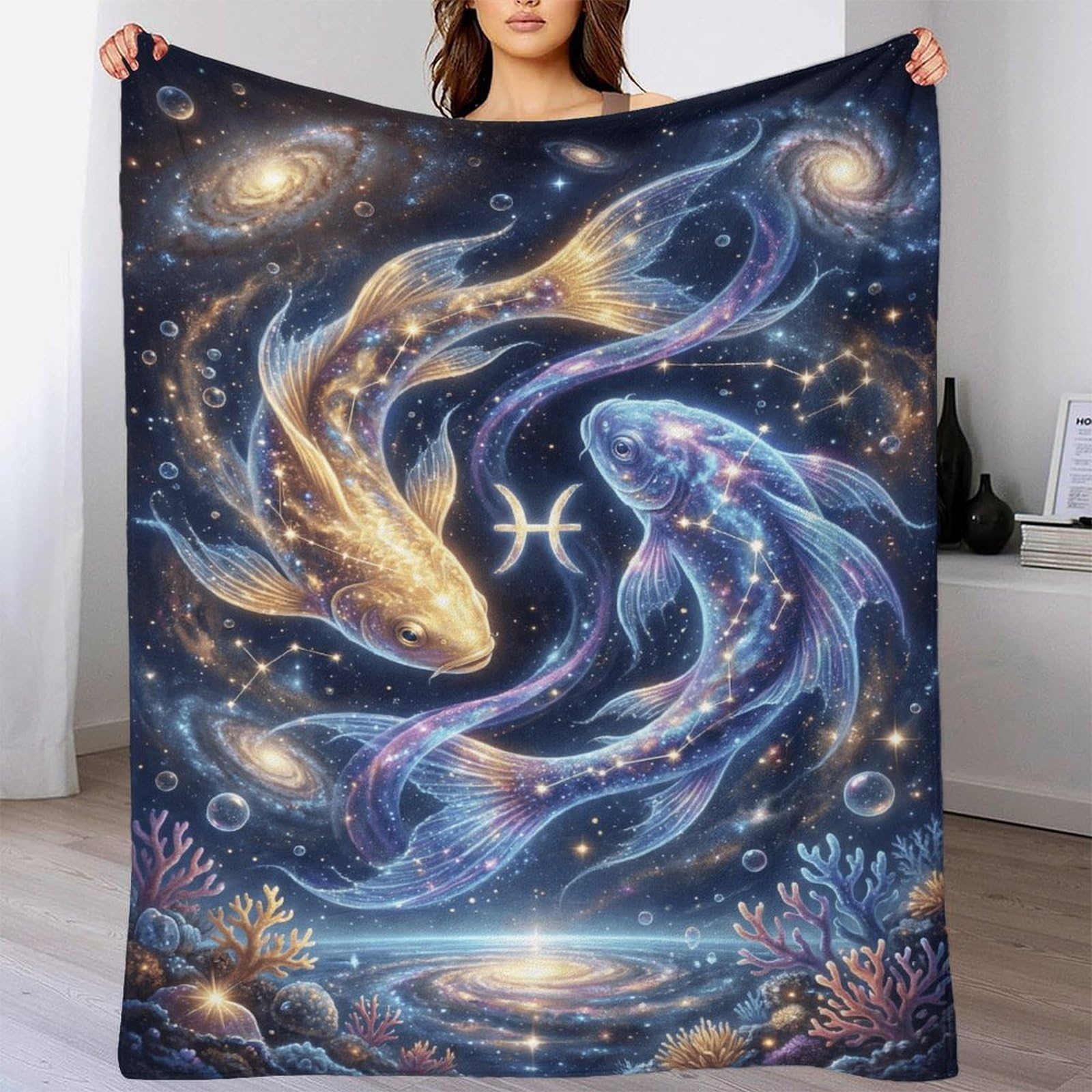 H3B8U2Y5 Pisces Zodiac for for Flannel Throw Blanket, Bedroom Nap Use