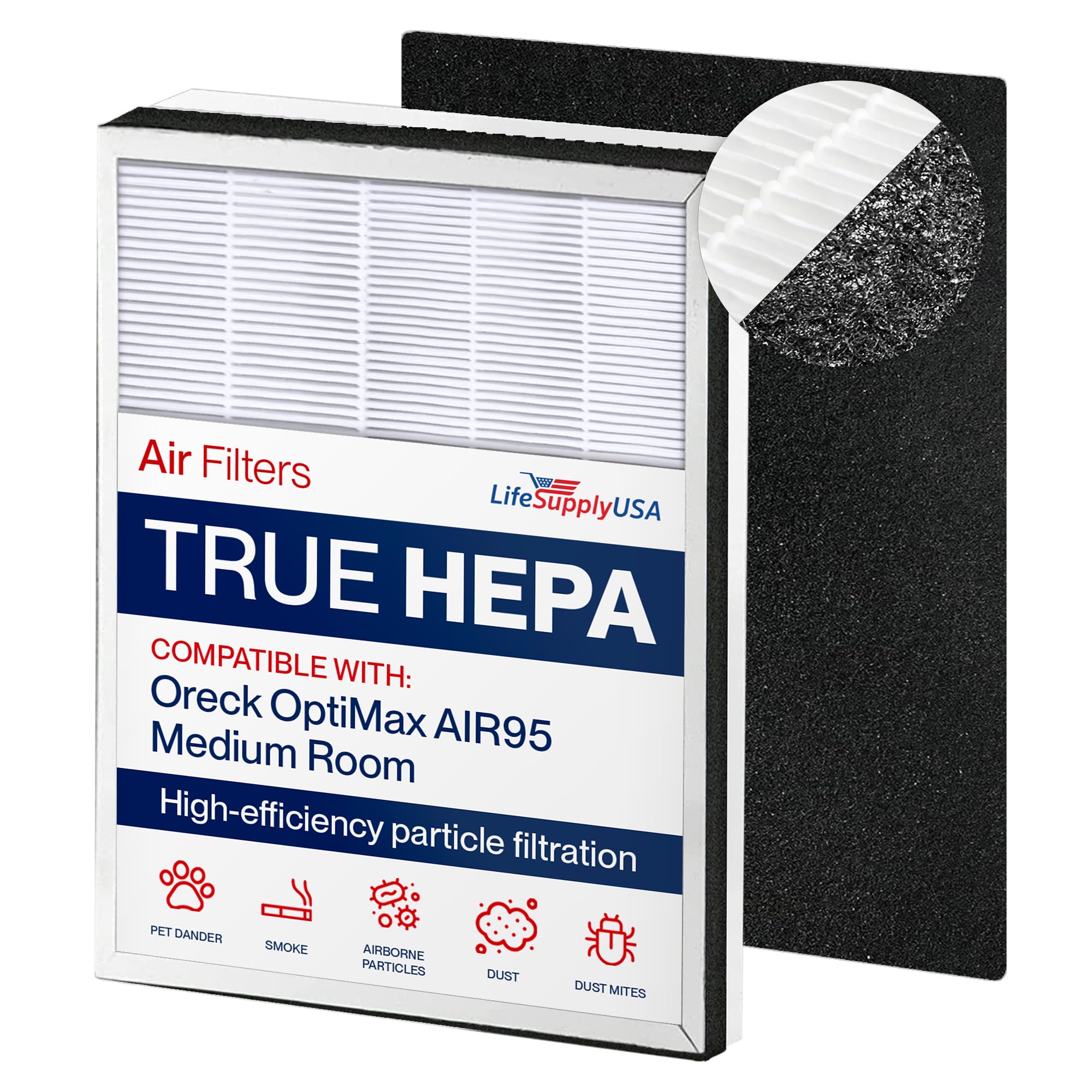 HEPA Filter + Carbon Filter Kit Compatible with Oreck OptiMax AIR95 Air Cleaner
