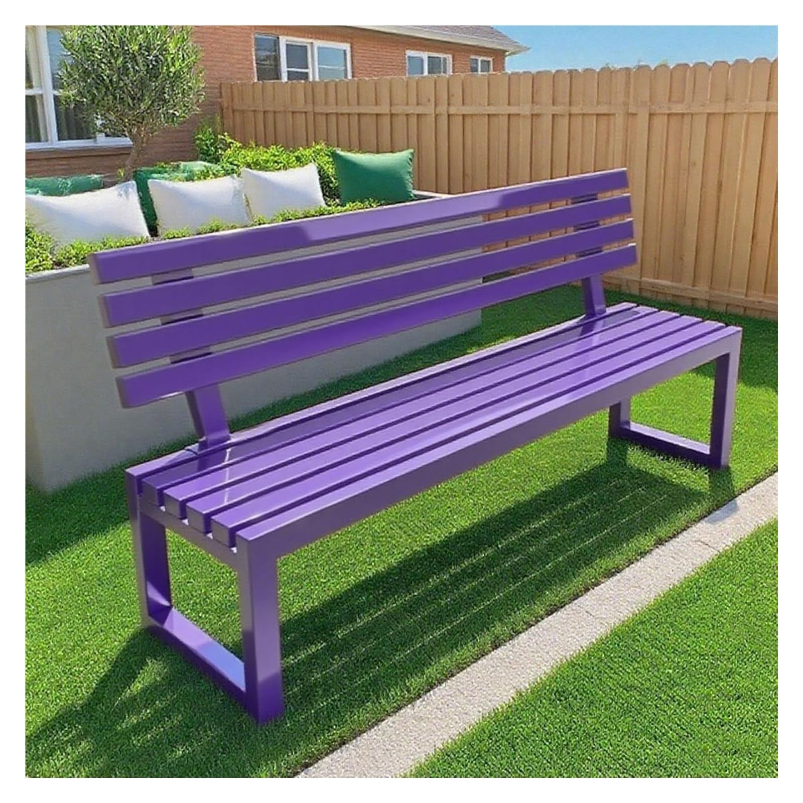 Banco de jardín cómodo, asiento de porche de ocio, banco de parque de metal resistente, acero resistente, resistente a la intemperie y perfecto para uso en exteriores, para patio, parque