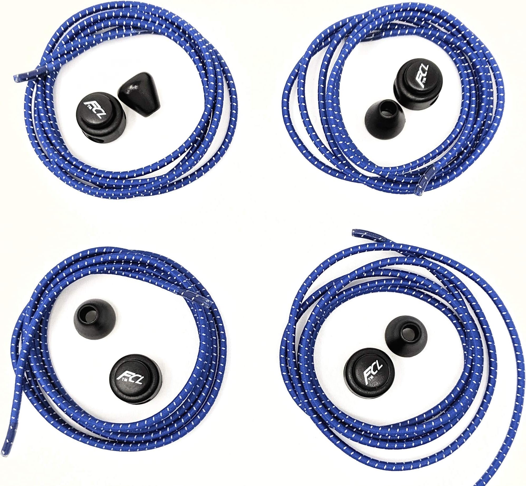 Fast Compete Laces No-tie Reflective Elastic Button-Lock Shoelaces Dark Navy Blue (2 Pair)