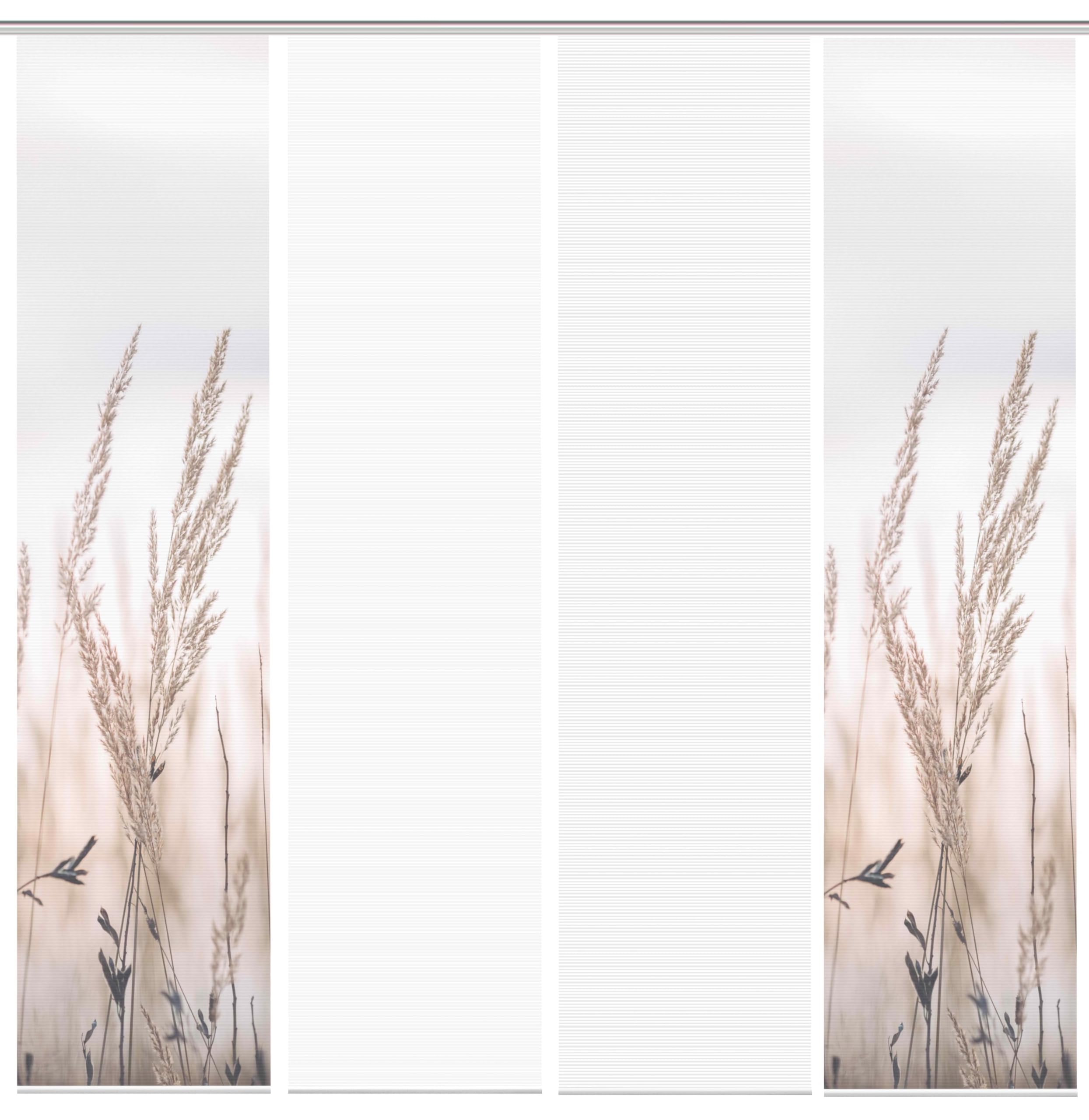 94373 | 4er-Set Schiebegardine 'RELVA', Digitaldruck auf Bambus-Optik, mit abstraktem Gräser-Motiv, 260x60cm, Farbe: Natur