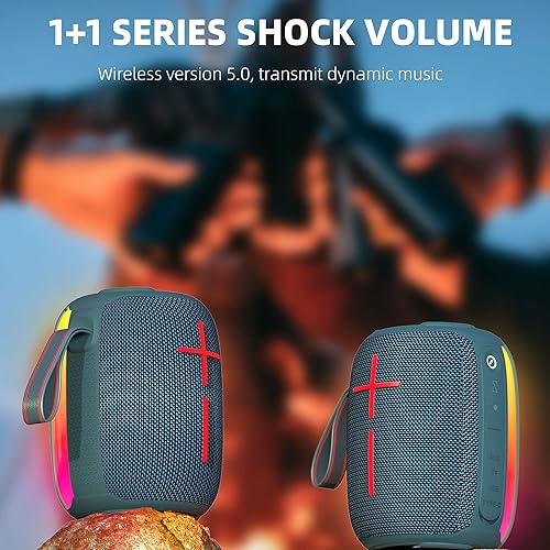 Miniatura 9 de KENKUO Altavoces Bluetooth con luces, altavoz Bluetooth portátil con radio FM, sonido envolvente grande de 360 para el hogar, fiesta, al aire libre,