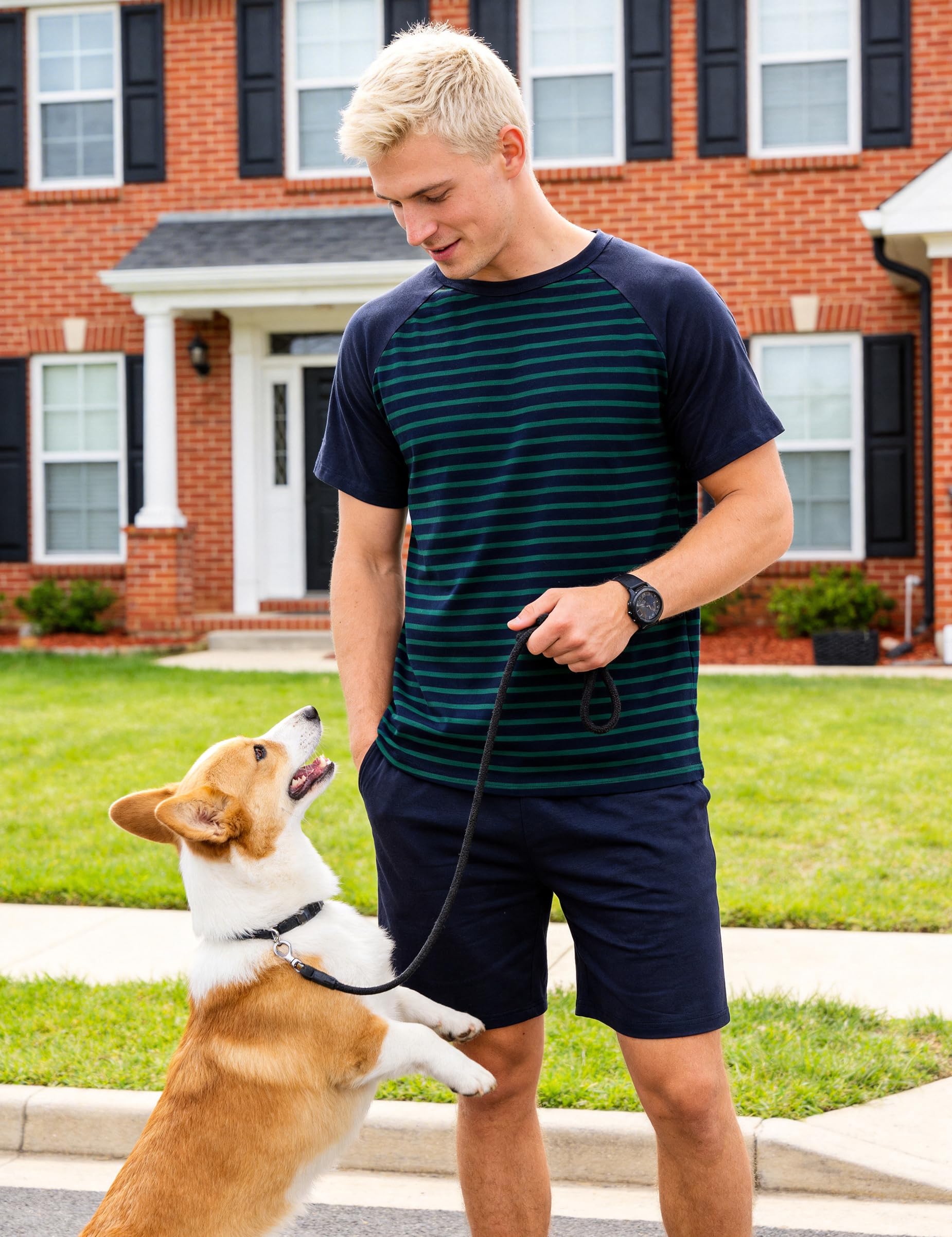 Bresdk Pijama Hombre Verano Conjunto de Pijamas Corto Manga Corta Camiseta y Pantalones Cortos con Bolsillos Suave y Cómodo