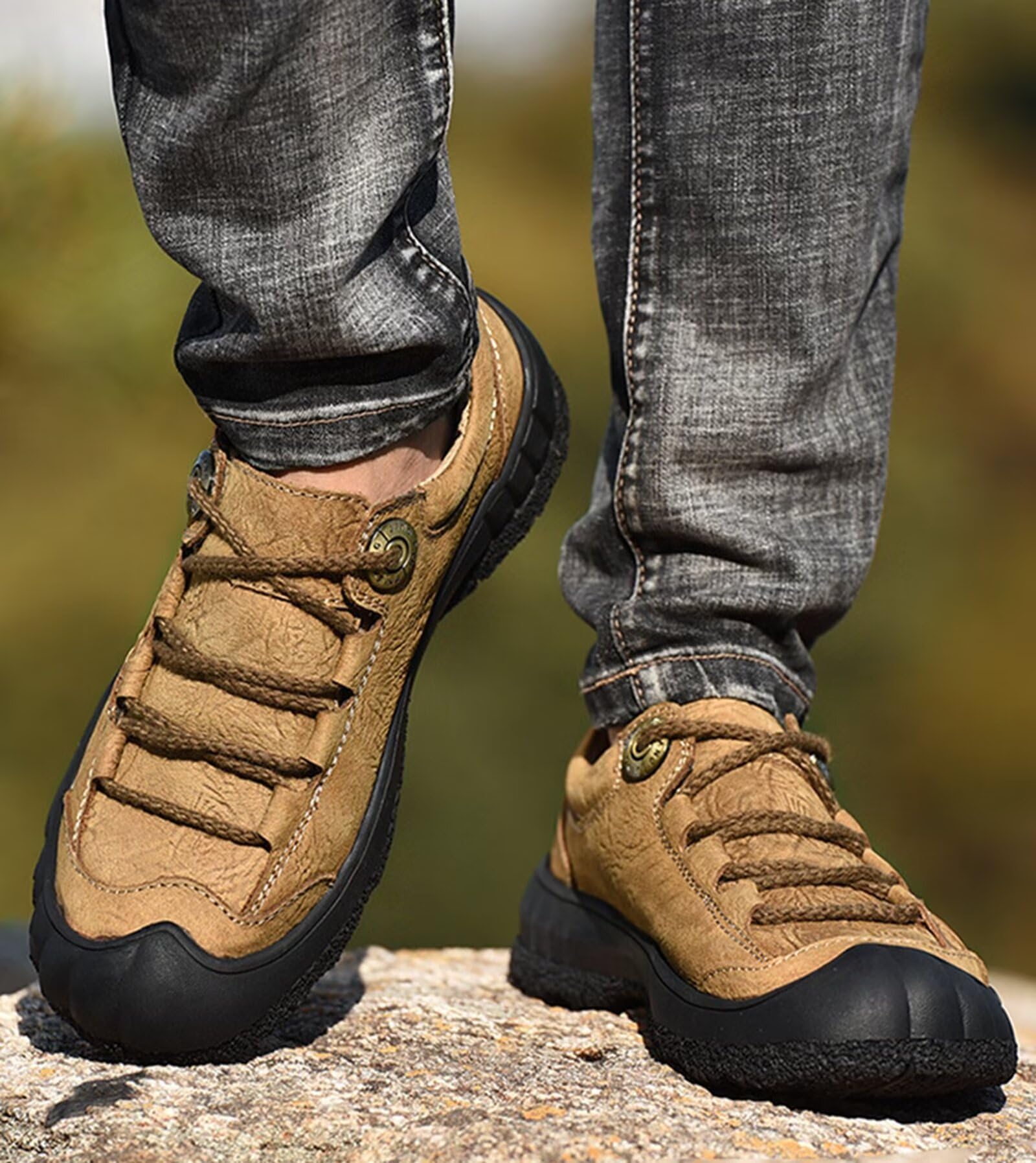 Outdoor Leather Shoes Men's Casual Walking Shoes Leather Business Shoes Comfortable Hiking Trekking Shoes