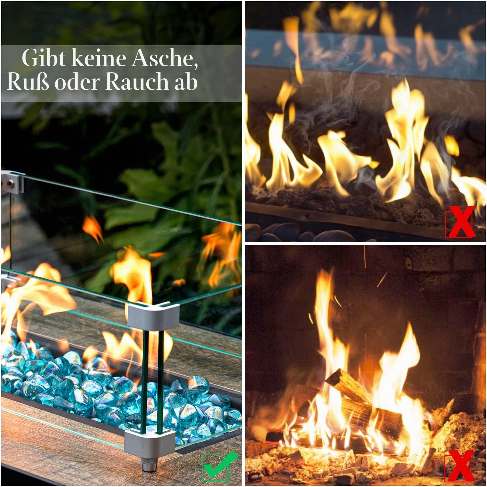 GASPRO Feuerglas-Diamanten, 9 kg, 2,5 cm, Glassteine für Gaskamin und Feuerstelle, Karibikblau, Hochglanz
