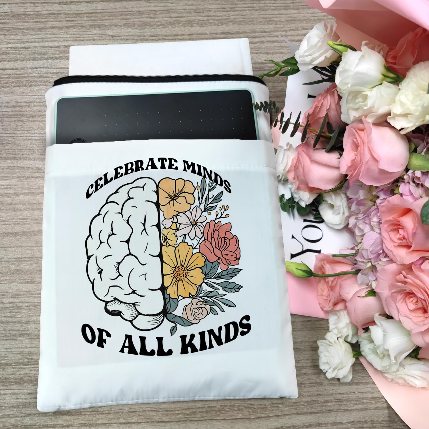 Buchhülle, Geschenk für psychische Gesundheit, motivierende Geschenke für Frauen, Buchhüllen mit Reißverschluss, Buchliebhaber, Kindle-Schutz, Geschenke für Lehrer, Bibliothekar, Bücherwurm, Buch,
