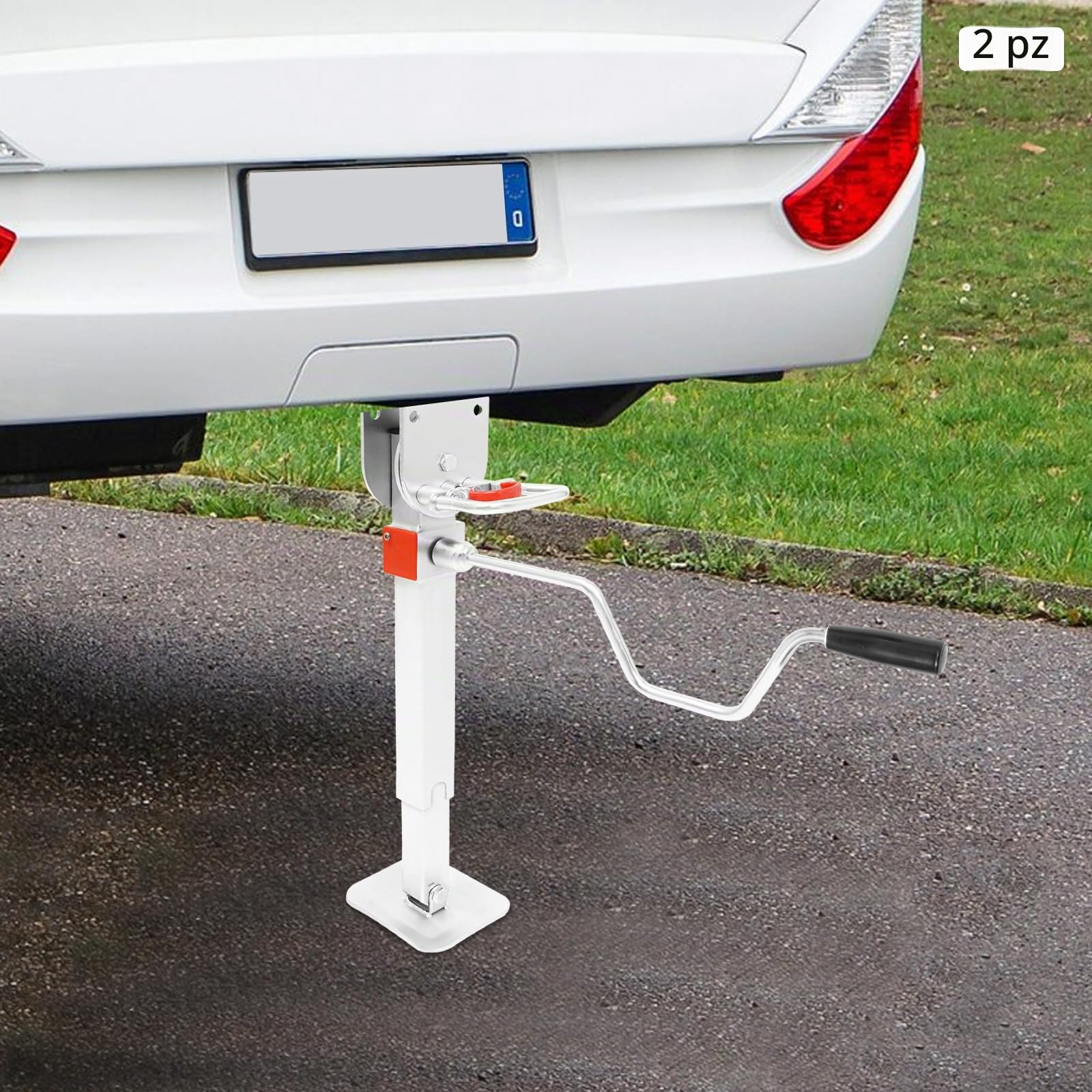 2 martinetti manuali per rimorchio regolabili da 42 a 56 cm con manovella | Acciaio al carbonio, staffa ruotabile a 90°, portata statica fino a 2 t, per caravan, camper e roulotte