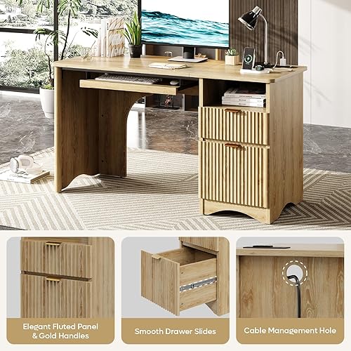 Miniatura 6 de Bestier - Escritorio para computadora con cajón, escritorio de oficina de 55 pulgadas con toma de corriente, escritorio moderno para oficina en casa