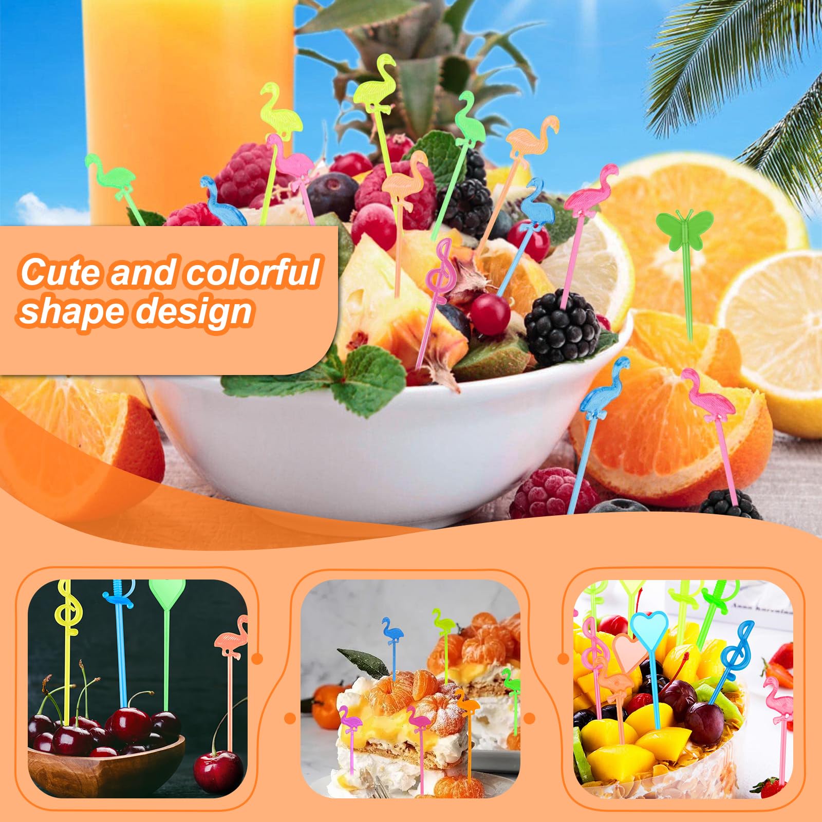 300 forchette da frutta per bambini, spiedini per fingerfood per bambini, in plastica, per cibo, forchetta da frutta, spiedini, decorazione per torte, riutilizzabili