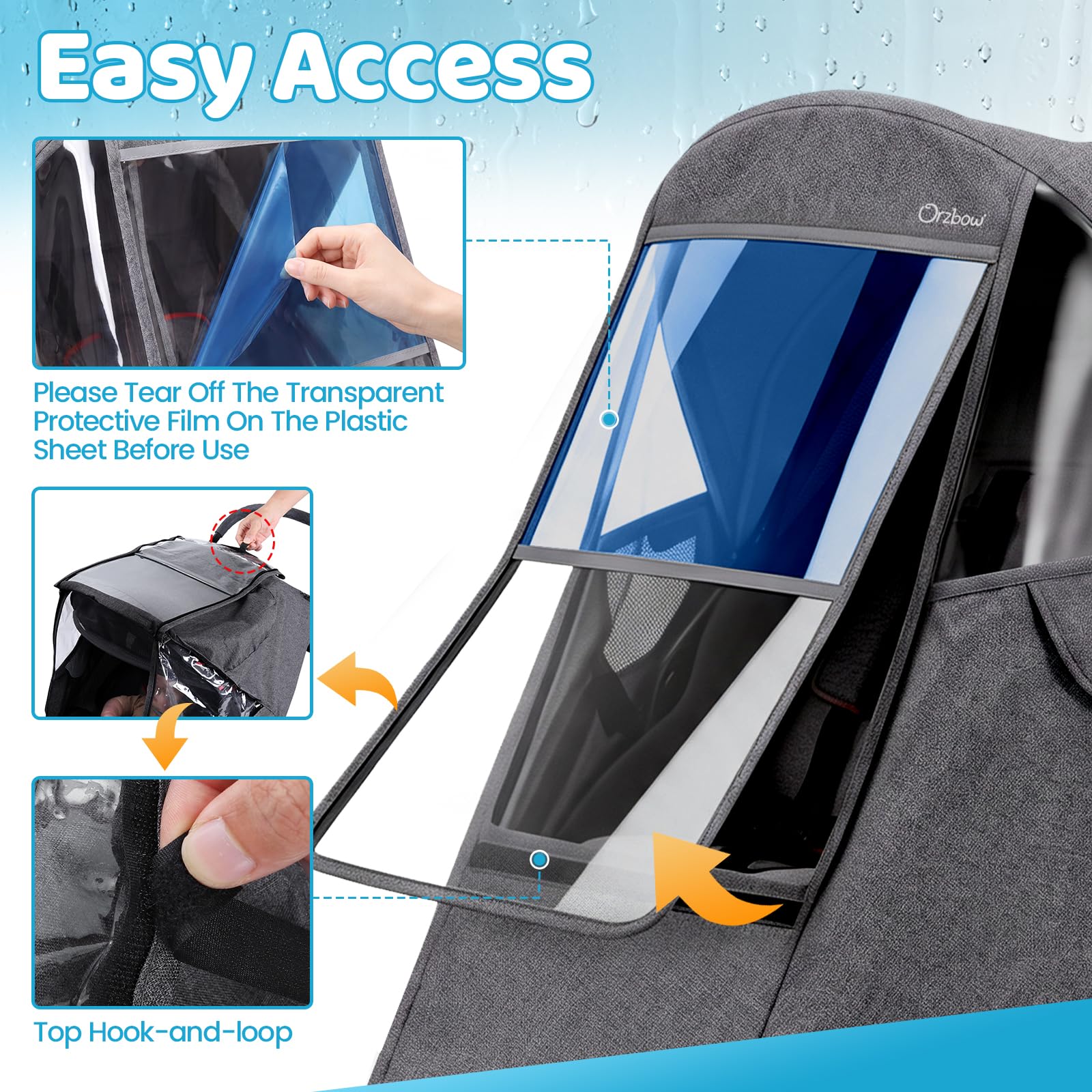 Housse de pluie universelle pour poussette, accessoire imperméable, bouclier météo de voyage pour bébé avec maille de ventilation respirante, épaisse et durable, protège de la neige, du vent et de la