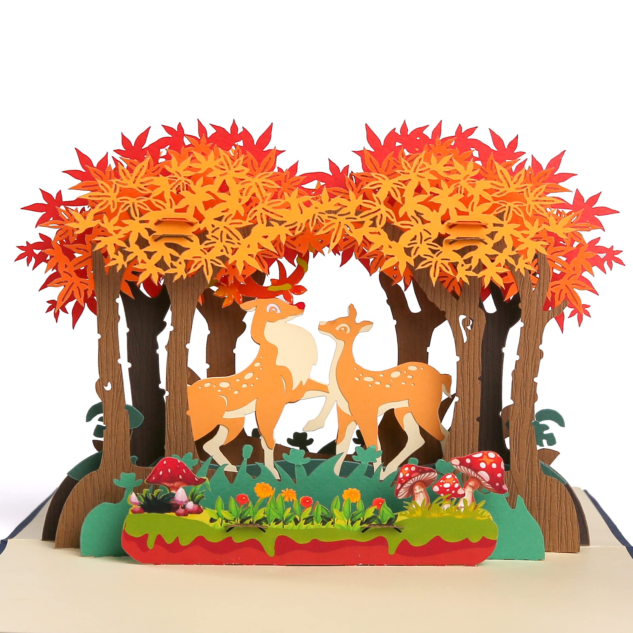 CUTE POPUP Enchanting Autumn Pop Up Card - Premium Italian Paper Handcrafted 3D Greeting Card - Mesmerizing Deer Design for Anniversaries, Birthdays,
