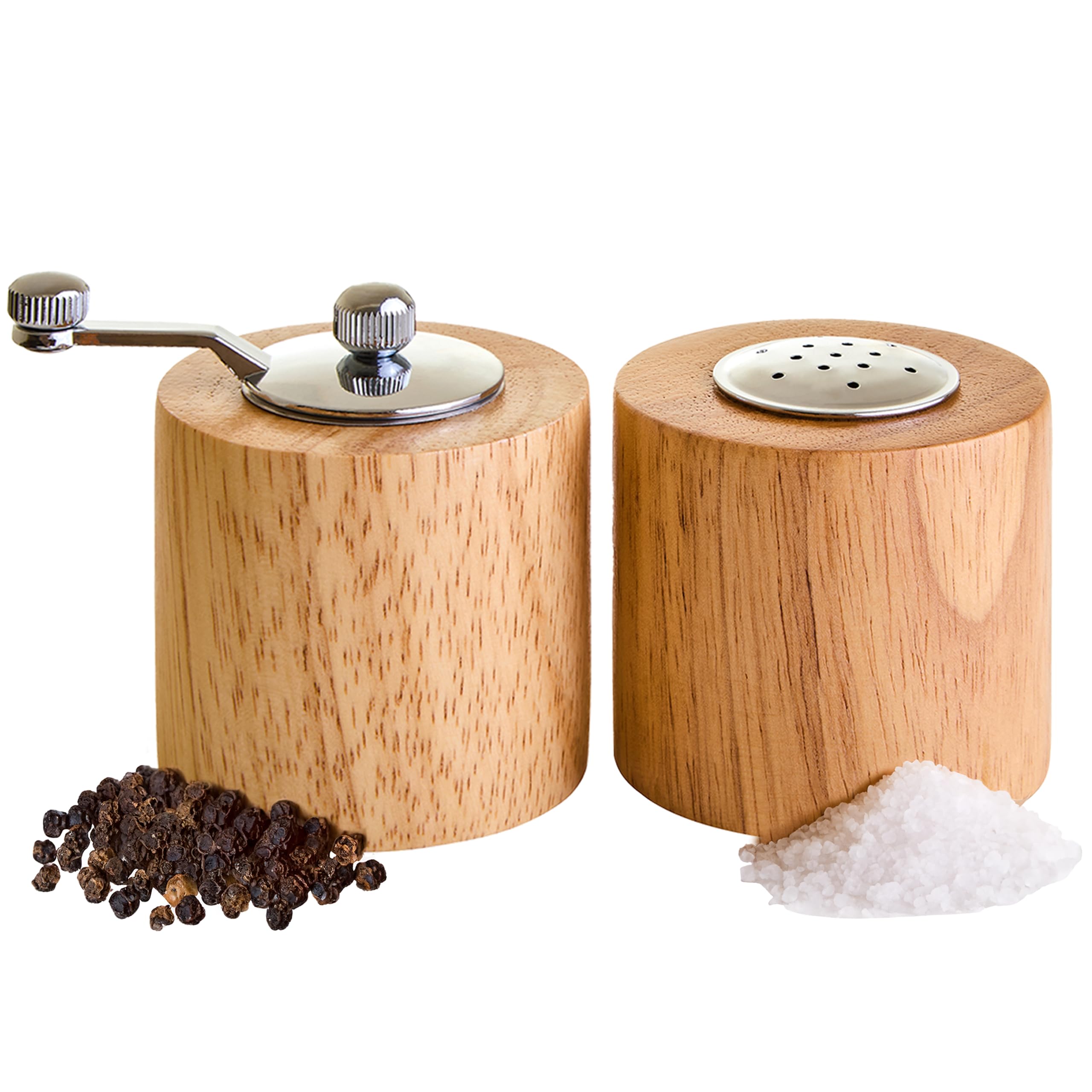 Premier Housewares Eco Friendly Natural Colour Rubberwood Salt & Pepper Set | Efficient Wooden Salt And Pepper Grinder Set For Kitchen | Chrome Finished Salt And Pepper Mill