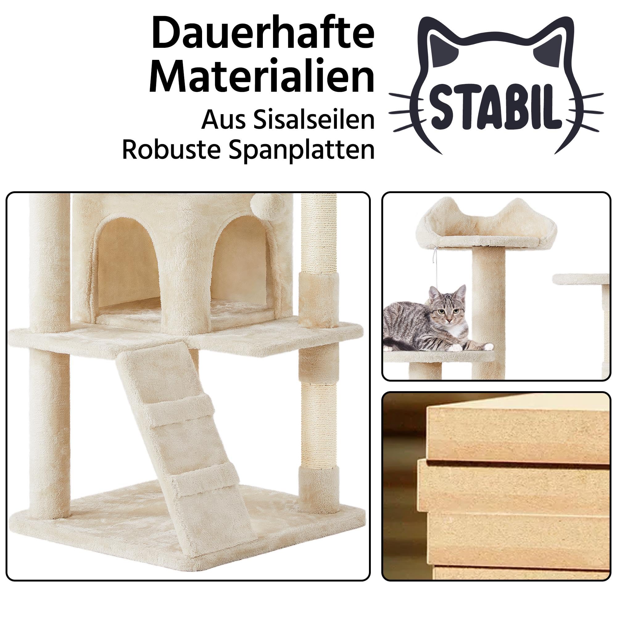 Yaheetech Krabpaal, kattenkrabpaal, 145 cm, stabiele kattenboom met