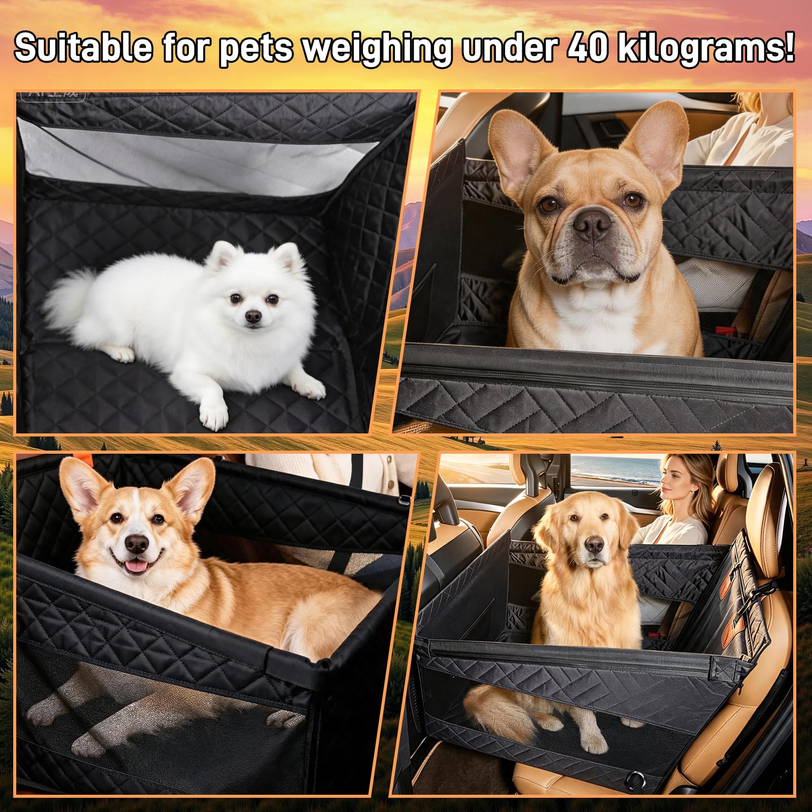 Siège Auto pour Animaux domestiques, avec Ceinture de sécurité pour Chien et fenêtre en Filet Respirante, étanche et résistant à l'abrasion, adapté aux Chiens de Taille Moyenne et Grande