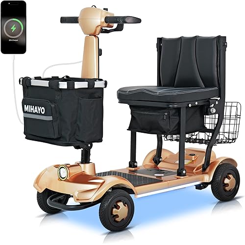 MIHAYO 4 Wheel Foldable Mobility Scooter for Seniors&Adults- 30 Miles Range, Lightweight Electric Powered Wheelchair Device, 2 Batteries, 38-Quart Storage Basket, 280 lbs Capacity, for Outdoor Travel