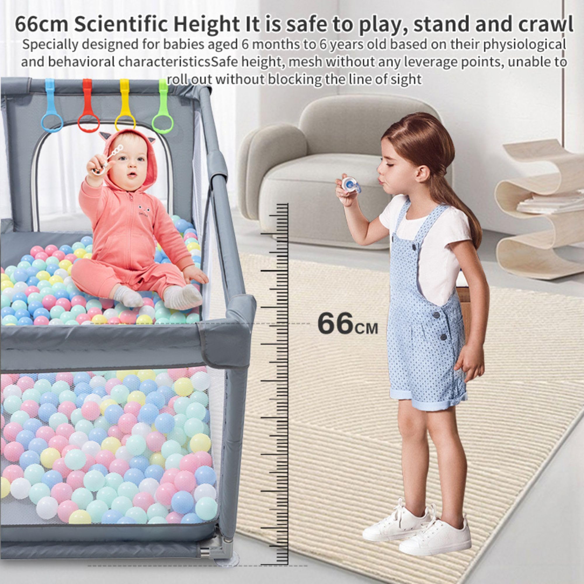 GLOKID Parc Bébé,120x180cm, modulable, grand parc pour enfant en bas âge, Balle marine sac de rangement, crochet, pour la maison (120x180cm)