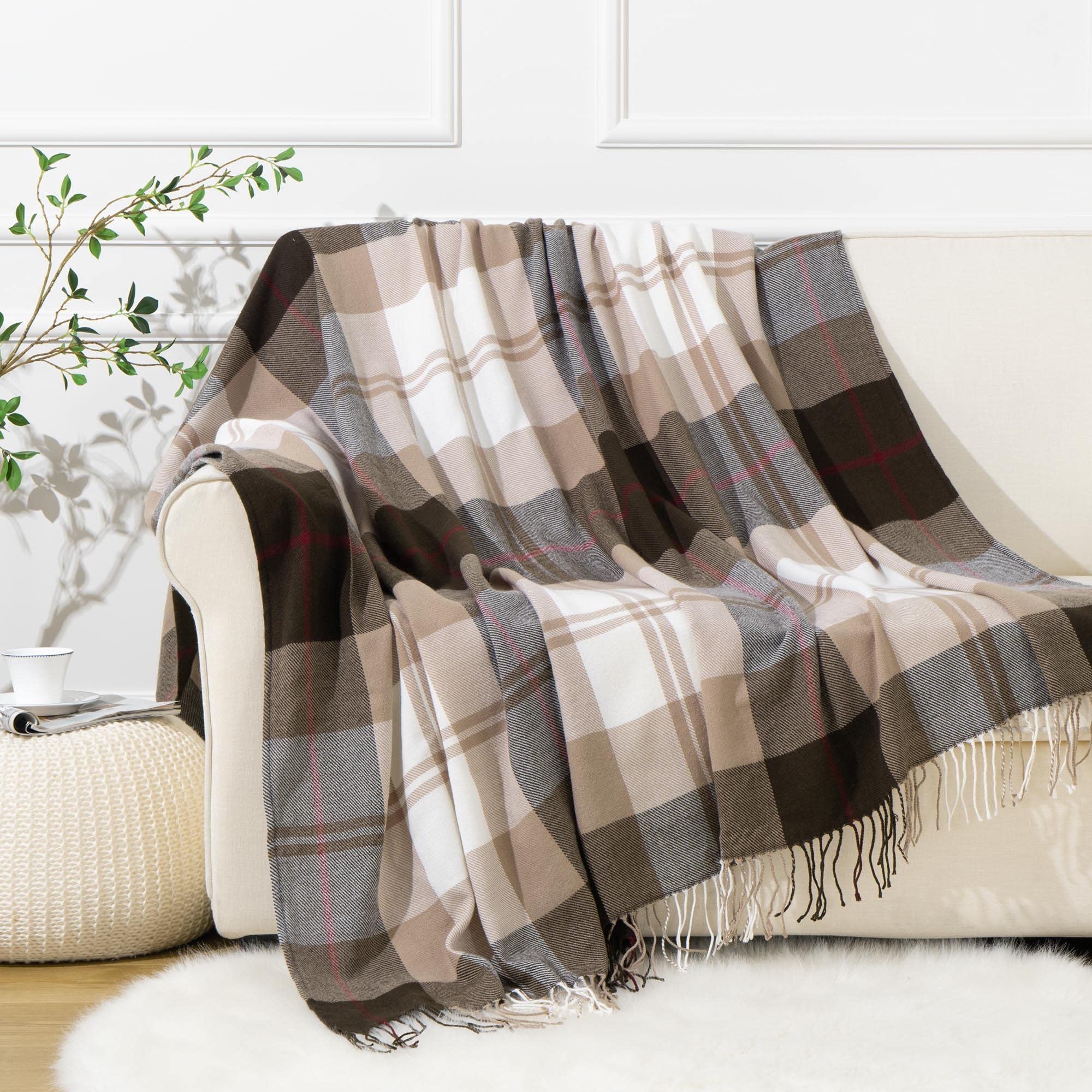 BATTILO HOME Brown Plaid Throw Blanket for Couch - Fall Plaid Blanket Buffalo Plaid Blankets - Lightweight Farmhouse Outdoor Throw Blankets for Bed, Sofa (50"x60", Coffee)