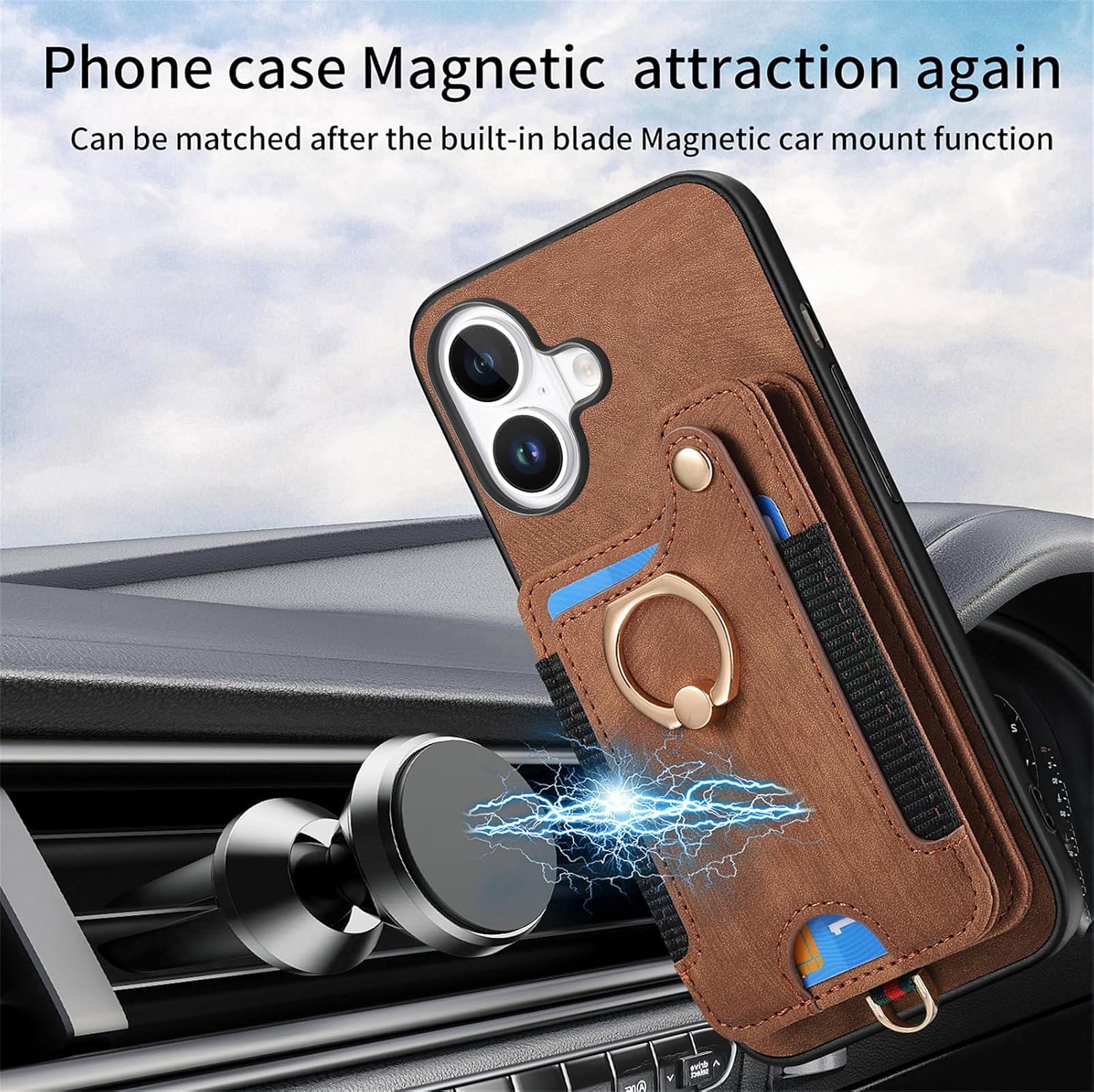 for iPhone 17 Phone Case Wallet with Card Holder,PU Leather Flip Folio Case,RFID Blocking Ring Holder Kickstand Wrist Strap Magnetic Protective Women Men Cover for iPhone 17 Brown - Image 4