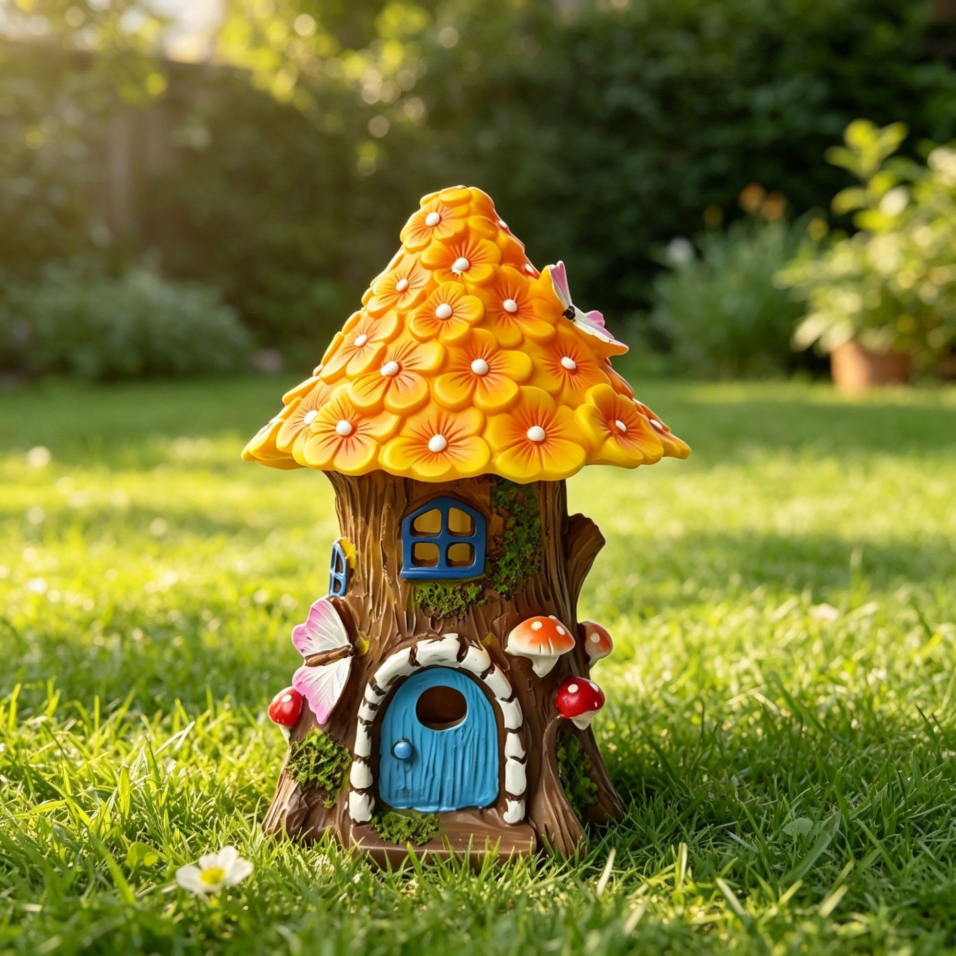 CHUYILEE Solar Fairy Garden Statues,Mushroom House Fairy Garden Lights House for Fairies Yard Art Sculpture Decoration Accessoriy Outdoor Miniature Garden Outdoor Decor Accessories (Yellow) — image 1