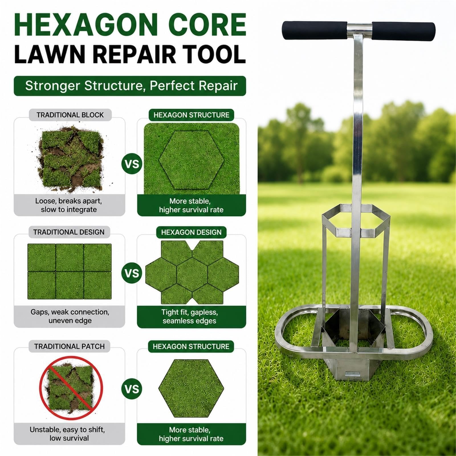 Herramienta de reparación de césped de Golf, Cortador Manual de Agujero de césped Hexagonal para Campos de césped